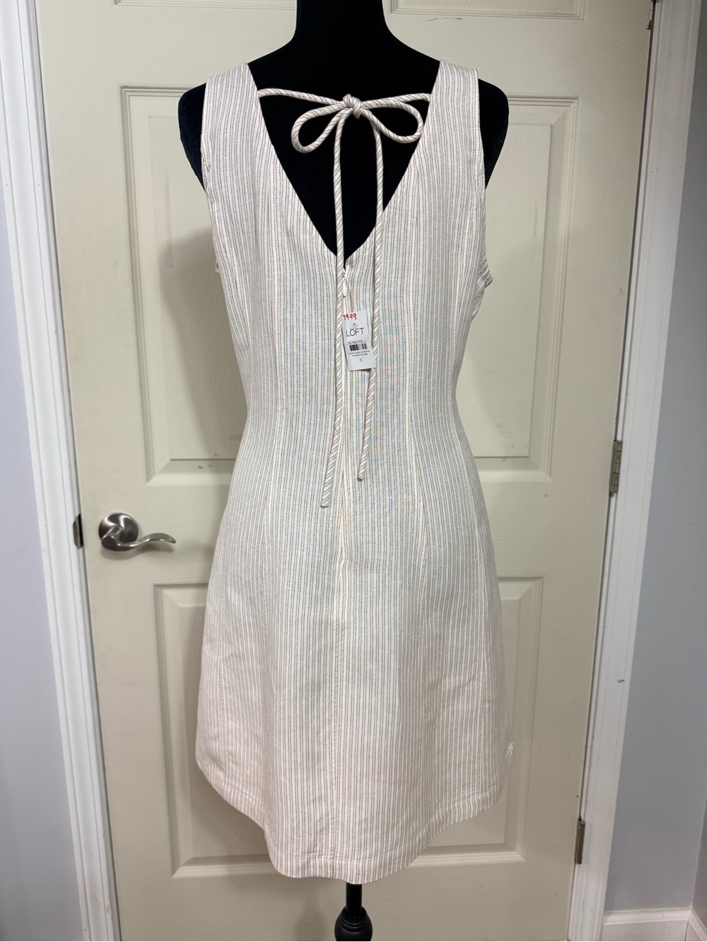 LOFT Cream Sleeveless Striped Dress
